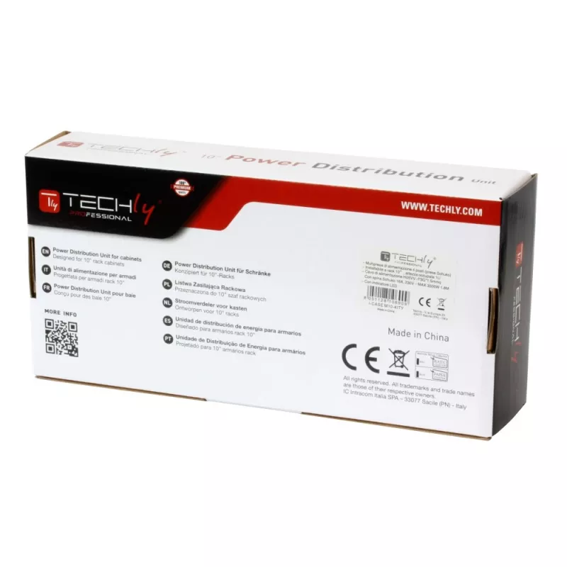 Zásuvková lišta Techly Universal Power Strip Rack 10 inch 4 zásuvky Schuko konektor čierna strieborná 1U