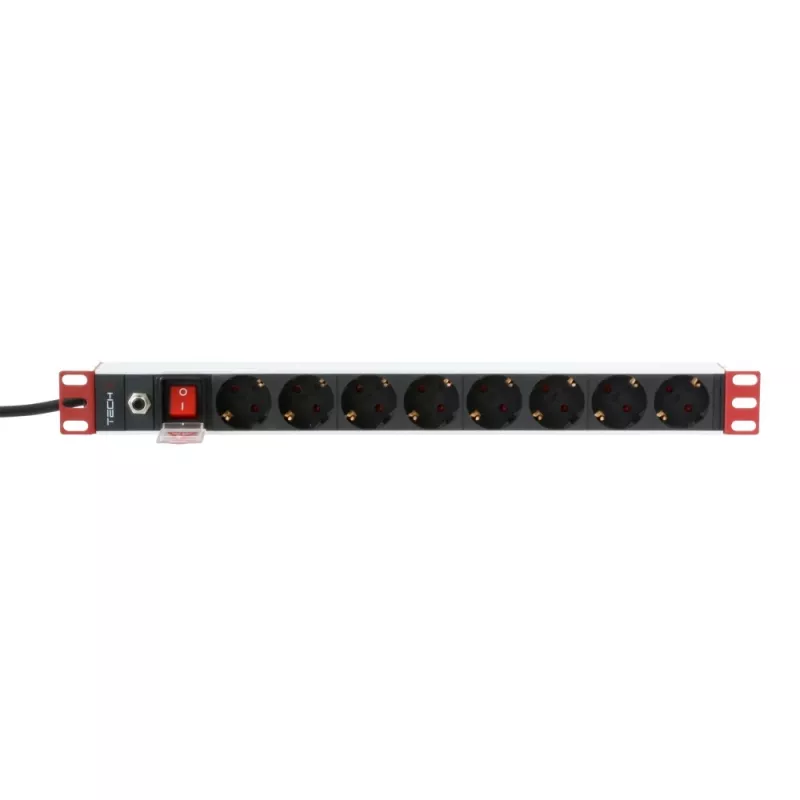 Techly 106893 19-palcová 1U rack PDU napájacia lišta, 8x Schuko, 250 V/16 A, 3500 W, kábel 3 m, hliník, čierna