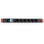 Techly 100471 19-palcová 1U rack PDU napájacia lišta, 6x Schuko, 250 V/16 A, kábel 3 m, dvojitý vypínač, čierna