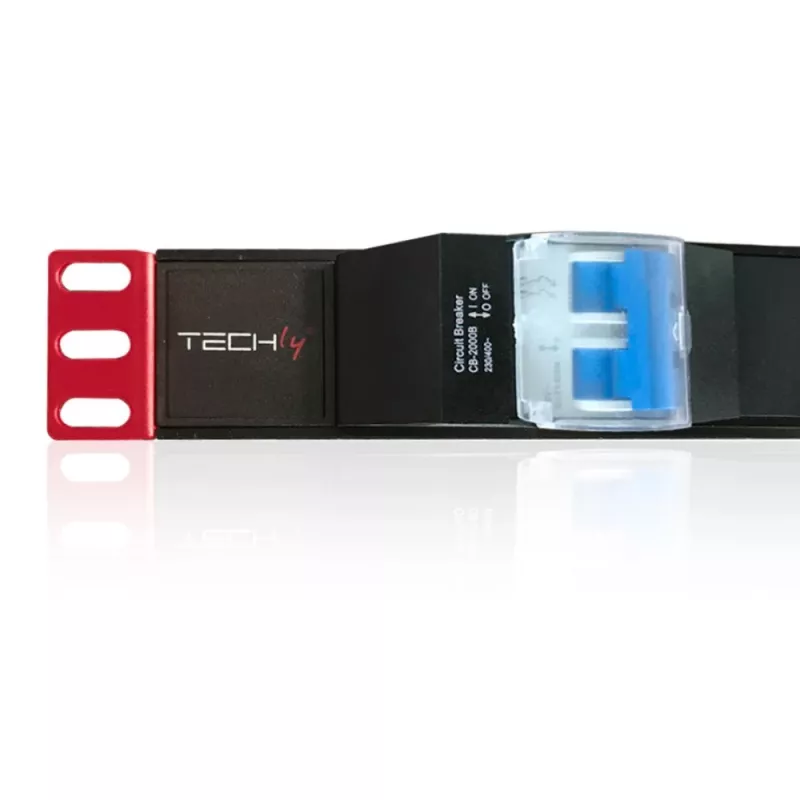 Techly 100471 19-palcová 1U rack PDU napájacia lišta, 6x Schuko, 250 V/16 A, kábel 3 m, dvojitý vypínač, čierna