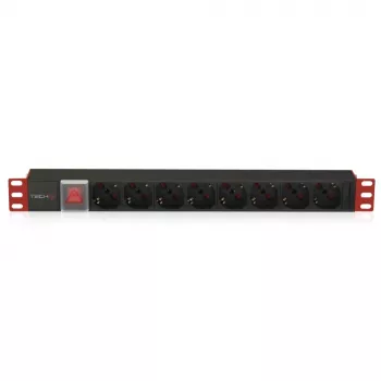Techly I-CASE STRIP-18C20 jednotka rozvodu napájania (PDU) 8 AC výstup/výstupy 1U čierna, červená
