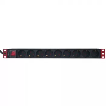 Zásuvková lišta Techly 9-násobná 19 inch rack Schuko konektor vypínač 1HE čierna červená