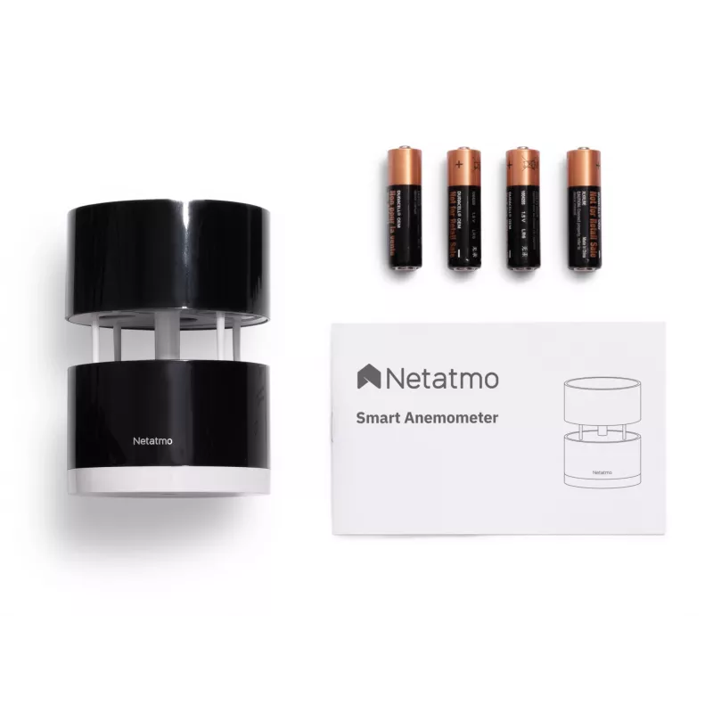Netatmo NWA01-WW inteligentný anemometer pre meteostanicu, rýchlosť a smer vetra, bezdrôtový, Wi-Fi, 0–45 m/s, dosah 100 m, 4x AA, čierny, priehľadný