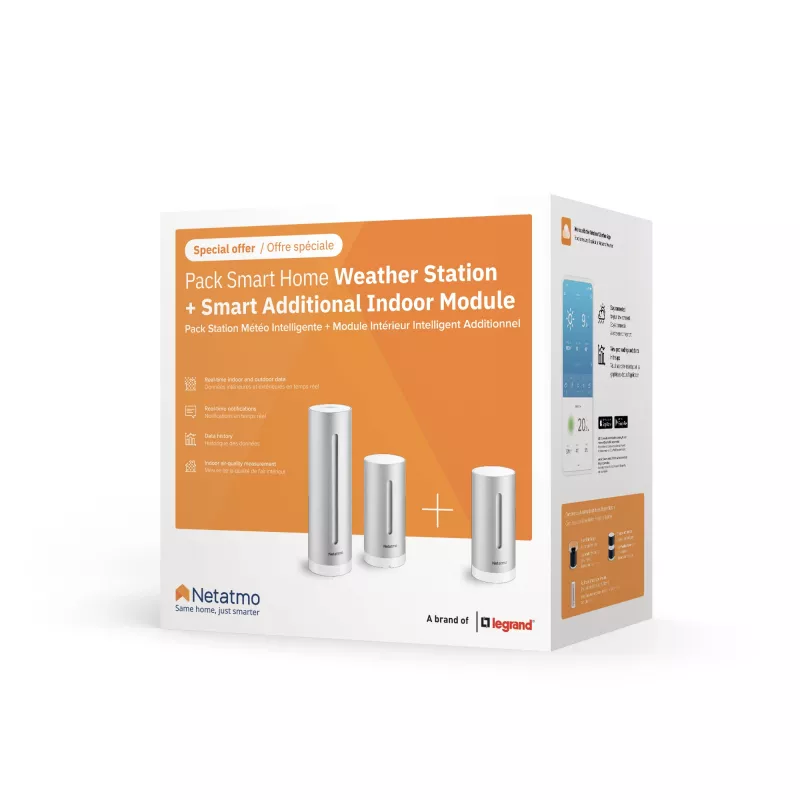 Netatmo Indoor Pack „inteligentná domáca meteorologická stanica + dodatočný inteligentný vnútorný modul“