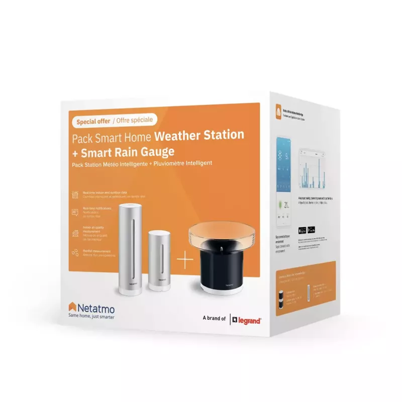 Netatmo Rain Pack „inteligentná domáca meteorologická stanica + inteligentný dážďomer“