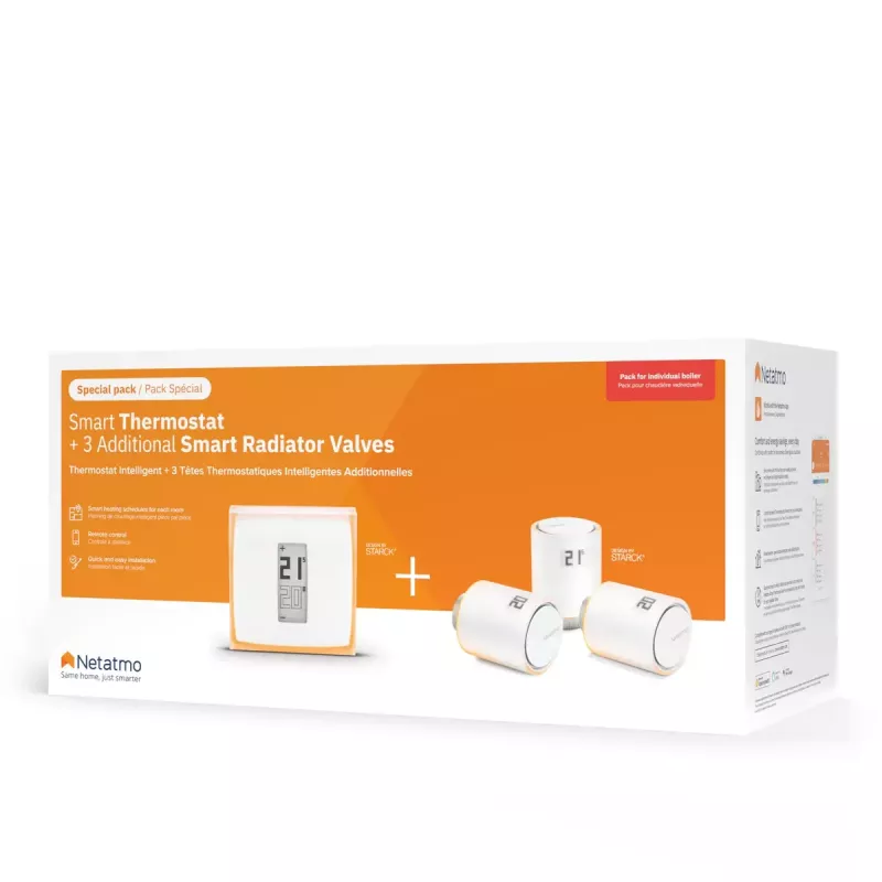 Netatmo Pack: inteligentný termostat + 3 dodatočné inteligentné termostatické hlavice