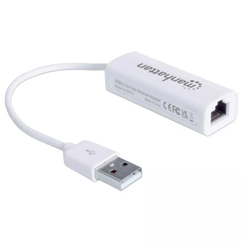Manhattan 506731 adaptér USB 2.0 na Fast Ethernet, USB na RJ45, 10/100 Mb/s, biely