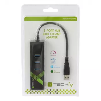 Techly IDATA USB-ETGIGA-3U2 dokovacia stanica/port replikátor pre notebook USB 3.2 Gen 1 (3.1 Gen 1) Type-A čierna