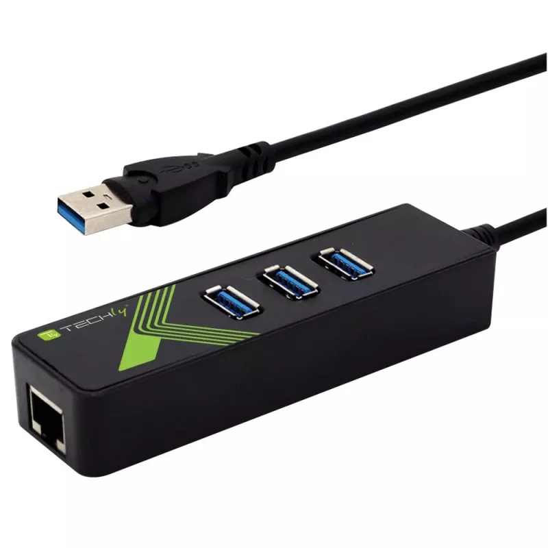 Techly IDATA-USB-ETGIGA-3U2 (105803) adaptér USB 3.0 na Gigabit Ethernet s 3-portovým rozbočovačom USB 3.0, USB-A, RJ45, hliník