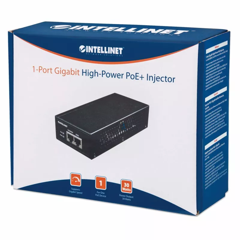Intellinet Gigabit High-Power PoE+ injektor, 1 x 30 W, IEEE 802.3at/af Power over Ethernet (PoE+/PoE)