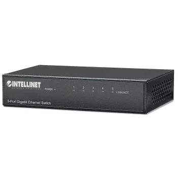 Intellinet 5-portový Gigabit Ethernet switch, veľkosť pre stôl, kovové puzdro, IEEE 802.3az (Energy Efficient Ethernet)