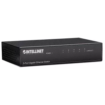 Intellinet 5-portový Gigabit Ethernet switch, veľkosť pre stôl, kovové puzdro, IEEE 802.3az (Energy Efficient Ethernet)