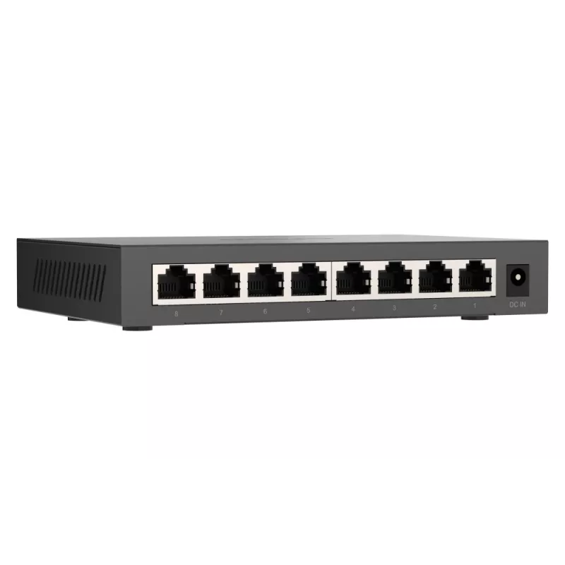 QNAP QSW-1108-8T-R2 nespravovaný sieťový prepínač, 8x 2,5GbE RJ45 (10/100/1000/2500 Mb/s), stolný, bez ventilátora, čierno-sivý