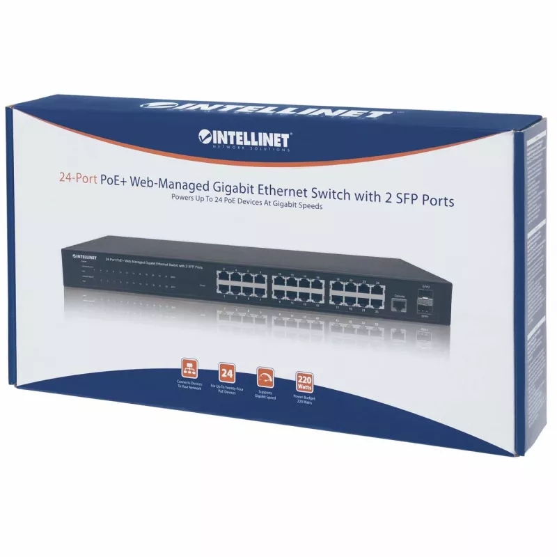Upravovaný switch Intellinet 24-portový Gigabit Ethernet PoE+