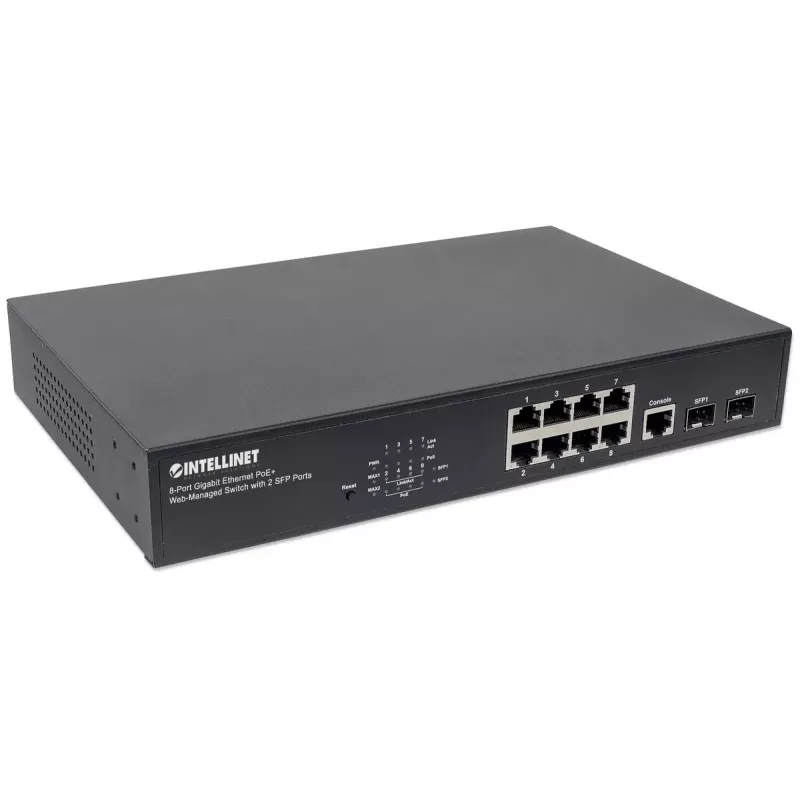 Upravovaný switch Intellinet 8-portový Gigabit Ethernet PoE+ s 2 SFP portmi