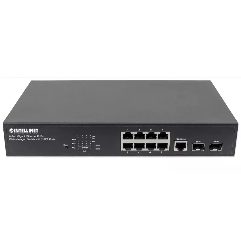 Upravovaný switch Intellinet 8-portový Gigabit Ethernet PoE+ s 2 SFP portmi