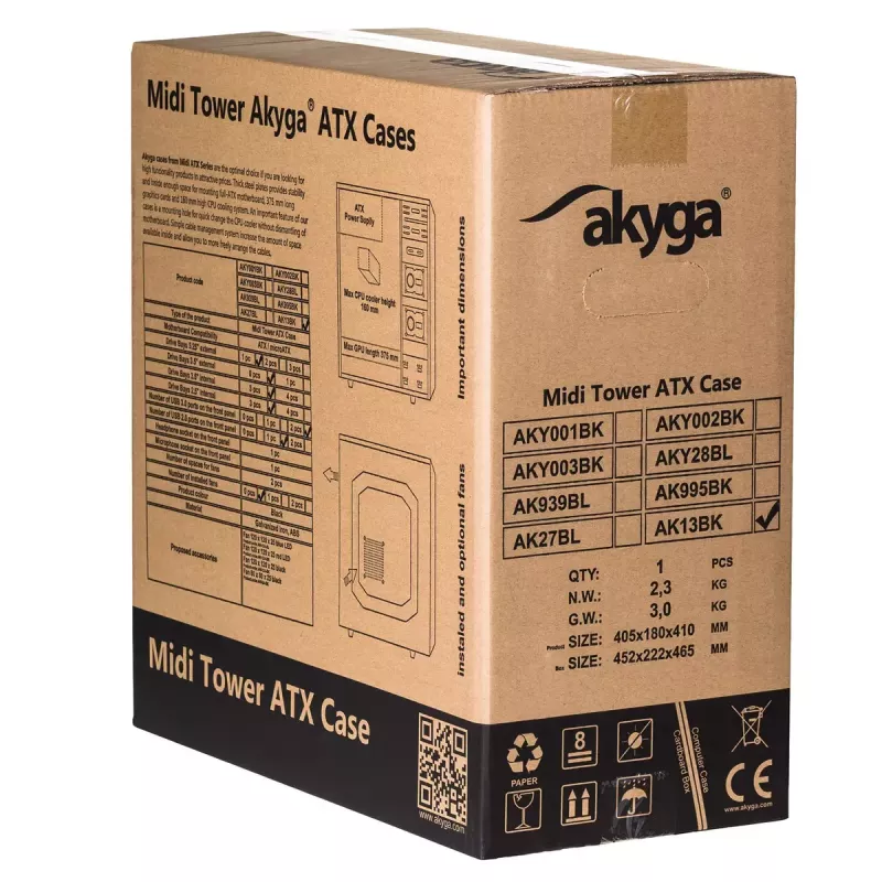 Akyga AK13BK skriňa Micro Tower, ATX/Micro ATX/Mini ITX, čierna
