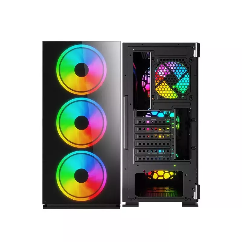 PC skriňa SAVIO Prime X1 ARGB sklo Midi Tower čierna – tvrdené sklo, ARGB ventilátor, podpora micro ATX/ATX