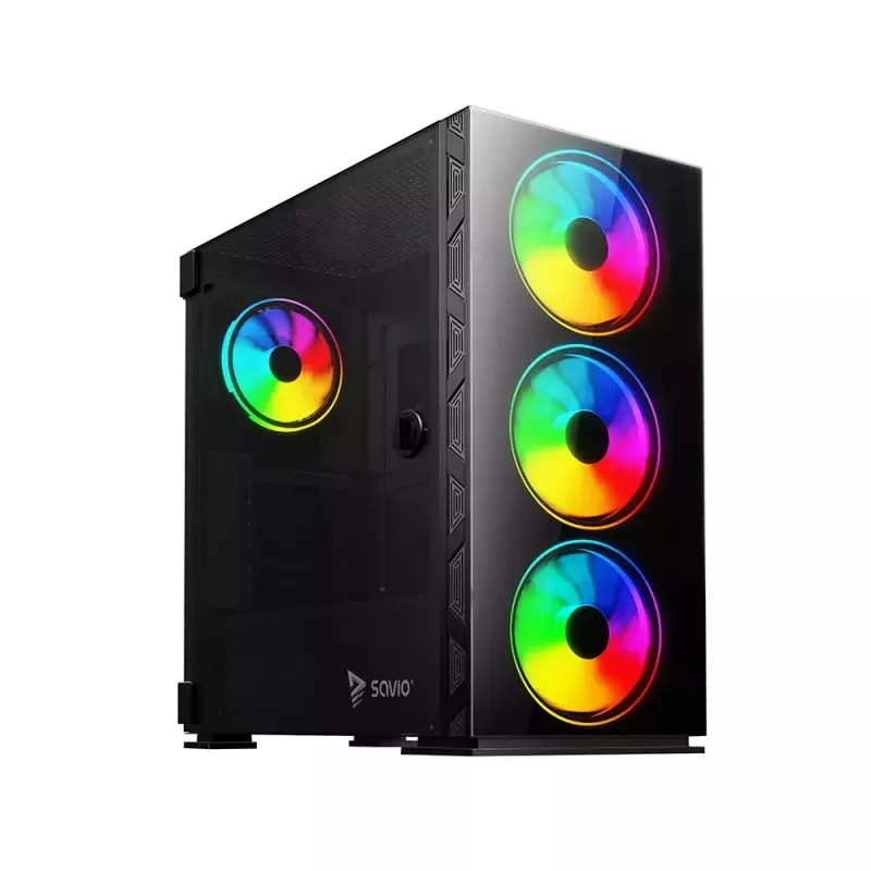 PC skriňa SAVIO Prime X1 ARGB sklo Midi Tower čierna – tvrdené sklo, ARGB ventilátor, podpora micro ATX/ATX