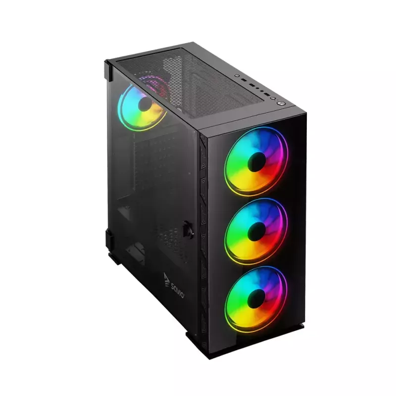 PC skriňa SAVIO Prime X1 ARGB sklo Midi Tower čierna – tvrdené sklo, ARGB ventilátor, podpora micro ATX/ATX