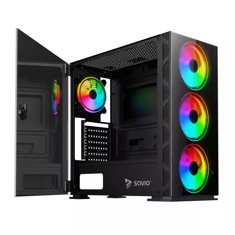 PC skriňa SAVIO Prime X1 ARGB sklo Midi Tower čierna – tvrdené sklo, ARGB ventilátor, podpora micro ATX/ATX