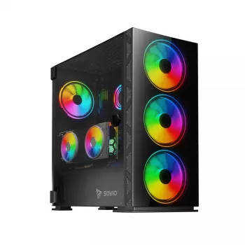 PC skriňa SAVIO Prime X1 ARGB sklo Midi Tower čierna – tvrdené sklo, ARGB ventilátor, podpora micro ATX/ATX