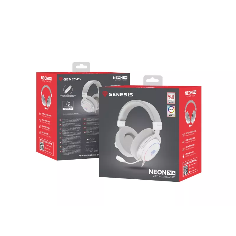 GENESIS Neon 764 headset káblový herný headset s hlavovým mostom USB Type-A biely