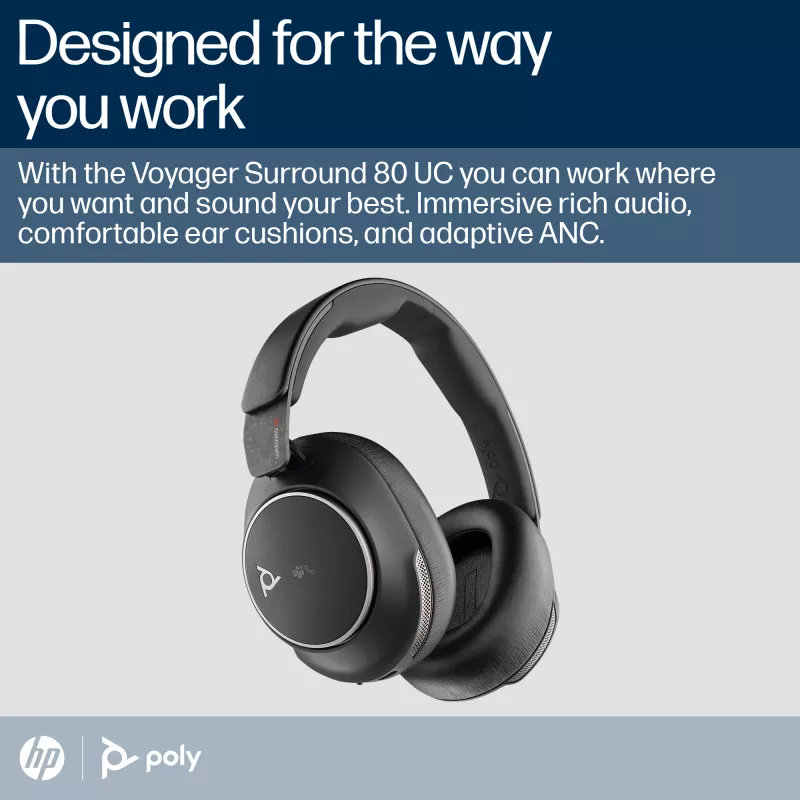 HP Poly Voyager Surround 80 UC USB-C headset certifikovaný pre Microsoft Teams + adaptér USB-C/A