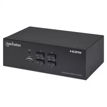 KVM prepínač Manhattan 4-portový 4K@30Hz USB-A audio mikrofón