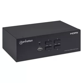 KVM prepínač Manhattan 4-portový 4K@30Hz USB-A audio mikrofón