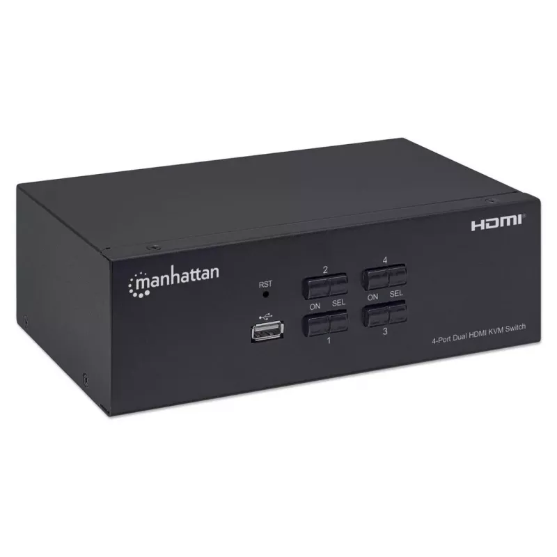 KVM prepínač Manhattan 4-portový 4K@30Hz USB-A audio mikrofón