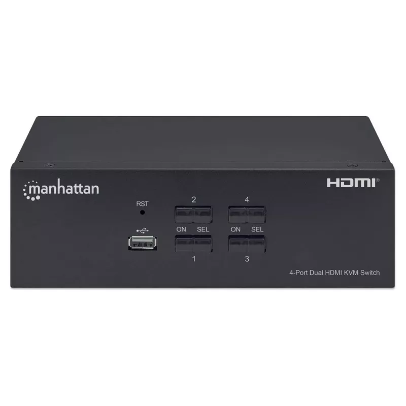 KVM prepínač Manhattan 4-portový 4K@30Hz USB-A audio mikrofón