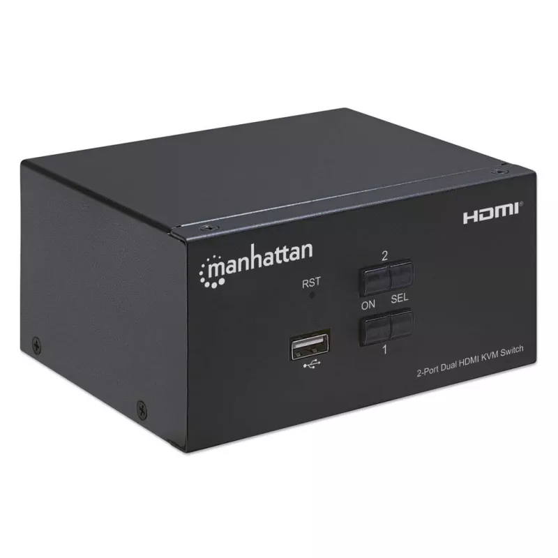 KVM prepínač Manhattan 2-portový 4K HDMI USB audio ovládanie 2 počítačov