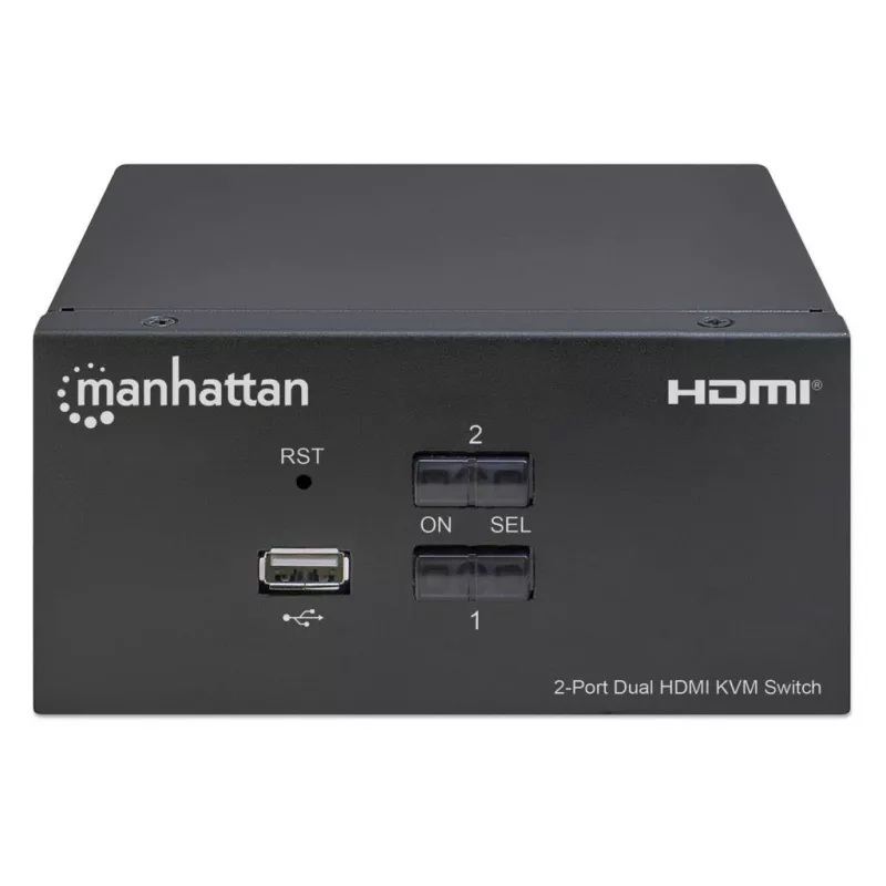 KVM prepínač Manhattan 2-portový 4K HDMI USB audio ovládanie 2 počítačov