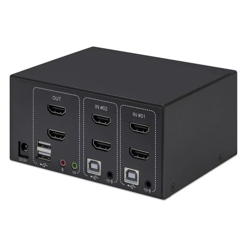 KVM prepínač Manhattan 2-portový 4K HDMI USB audio ovládanie 2 počítačov