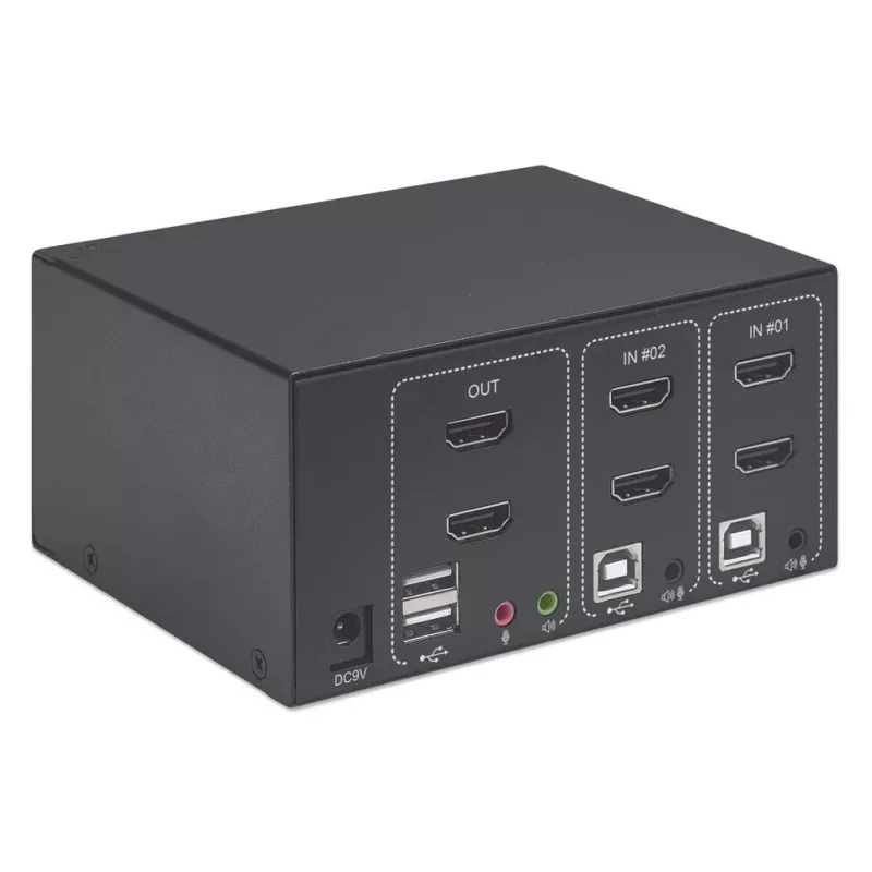 KVM prepínač Manhattan 2-portový 4K HDMI USB audio ovládanie 2 počítačov