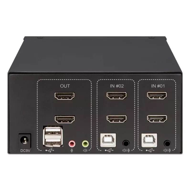 KVM prepínač Manhattan 2-portový 4K HDMI USB audio ovládanie 2 počítačov