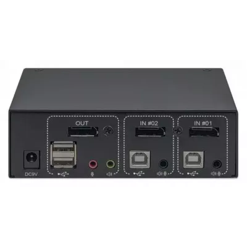 Prepínač KVM Manhattan 153546, 2-portový DisplayPort/USB 2.0, 4K@60Hz, zvuk, 2 káble po 1,8 m