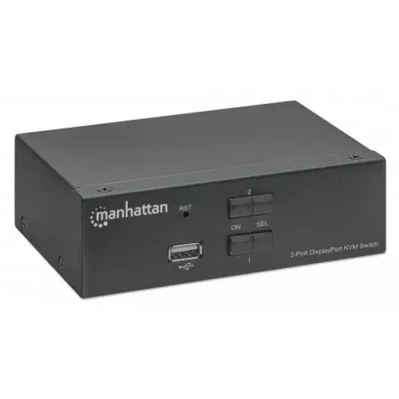 Prepínač KVM Manhattan 153546, 2-portový DisplayPort/USB 2.0, 4K@60Hz, zvuk, 2 káble po 1,8 m