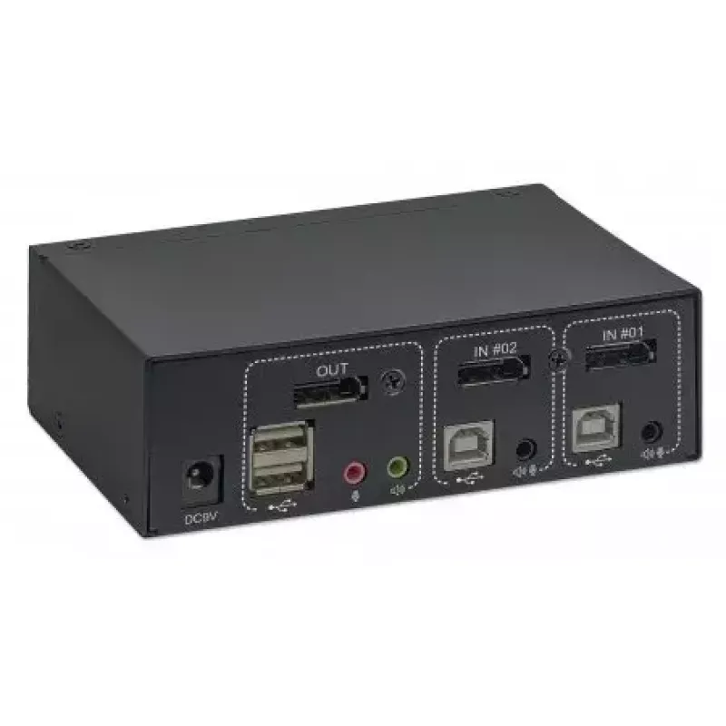 Prepínač KVM Manhattan 153546, 2-portový DisplayPort/USB 2.0, 4K@60Hz, zvuk, 2 káble po 1,8 m