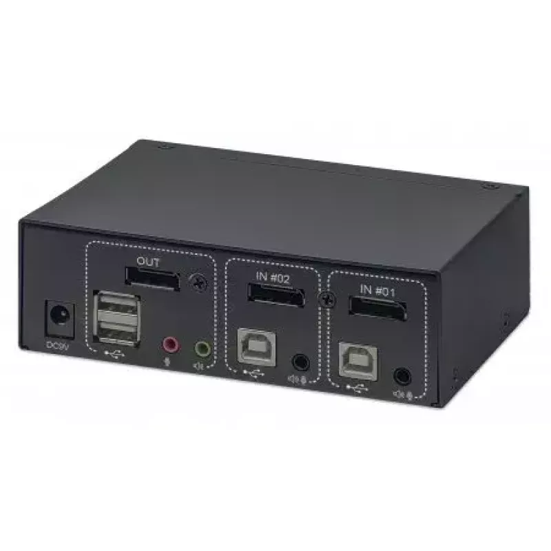 Prepínač KVM Manhattan 153546, 2-portový DisplayPort/USB 2.0, 4K@60Hz, zvuk, 2 káble po 1,8 m