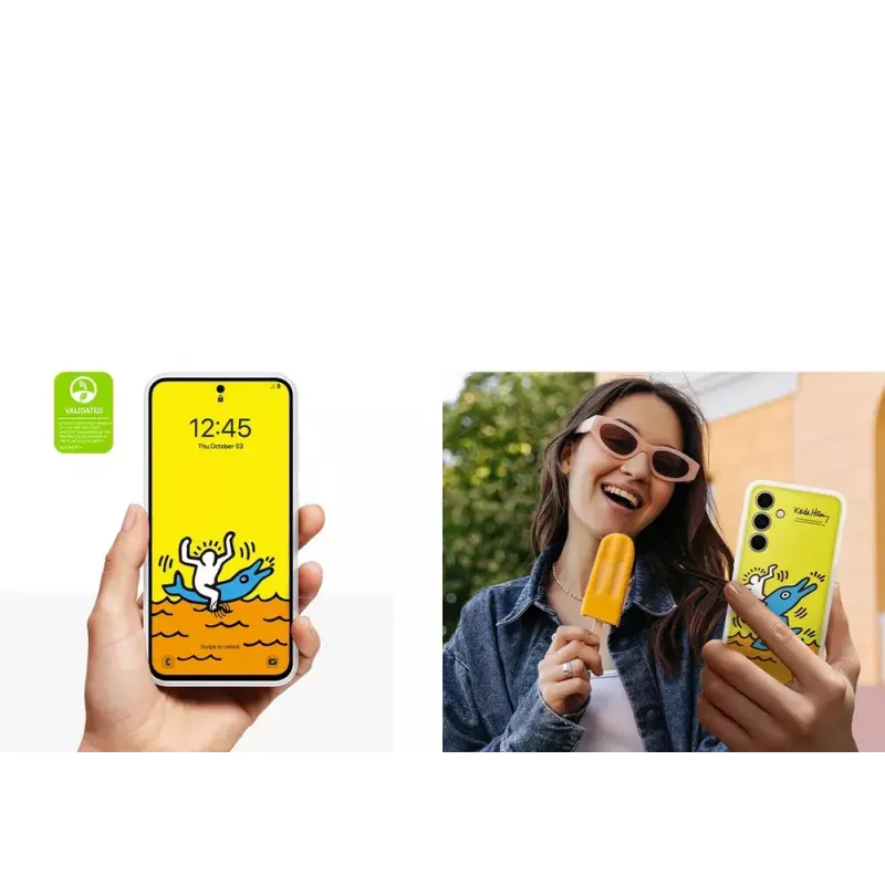 Kryt Samsung Keith Haring Flipsuit Case pre S24 FE žltý
