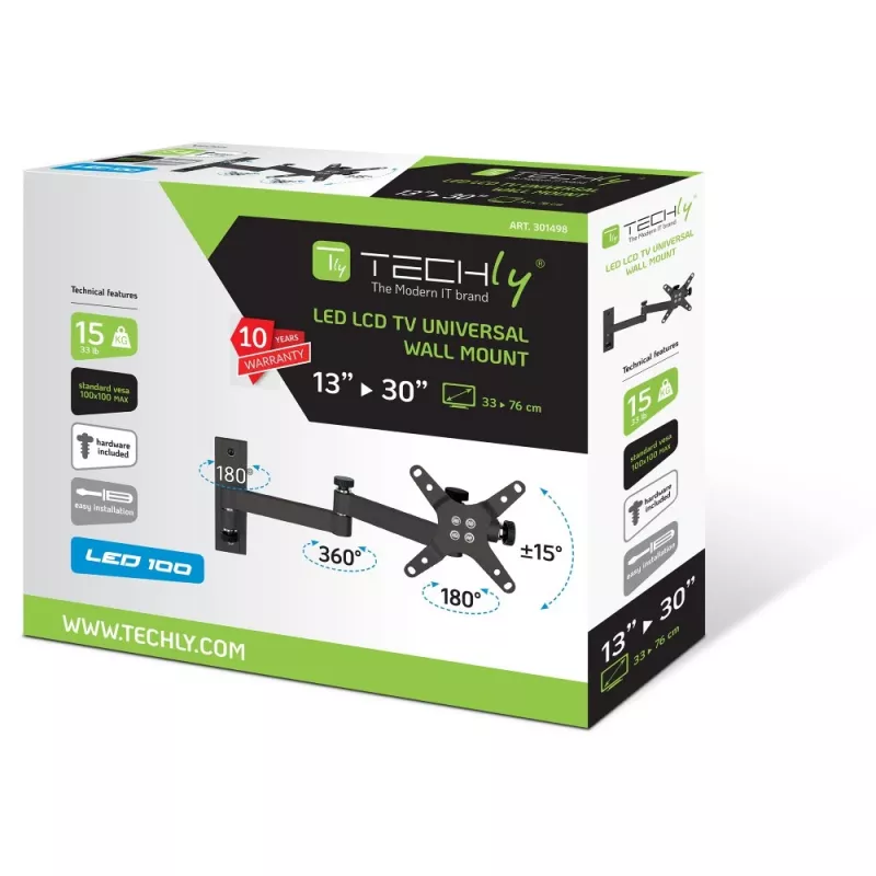 Techly 13-30 palcov nástenný držiak pre LED-LCD TV naklápací 3 kĺby čierna” ICA-LCD 104BK