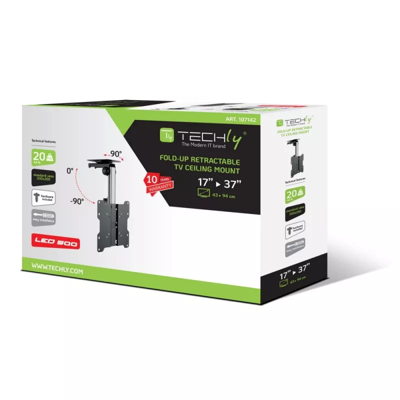 Techly skladací zasúvací stropný držiak pre TV LED/LCD 17 palcov–37 palcov čierny