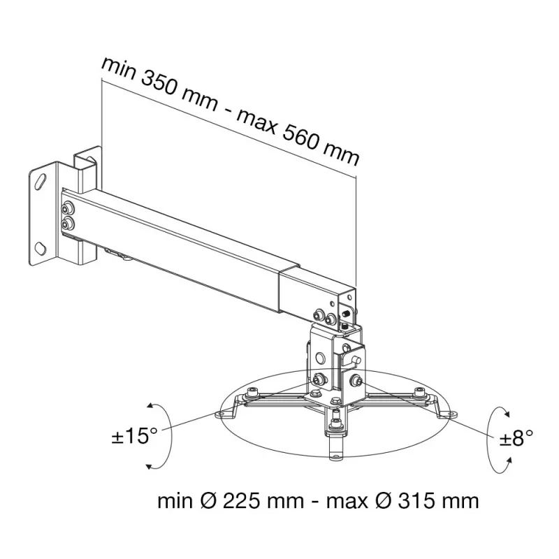 Techly ICA-PM 16 stropný držiak projektora, do 20 kg, nastaviteľný 43–65 cm, naklápací a otočný, strieborný