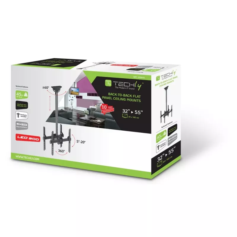 Techly teleskopický univerzálny stropný držiak pre 2 TV LED LCD 32-55 palcov ICA-CPLB 944D