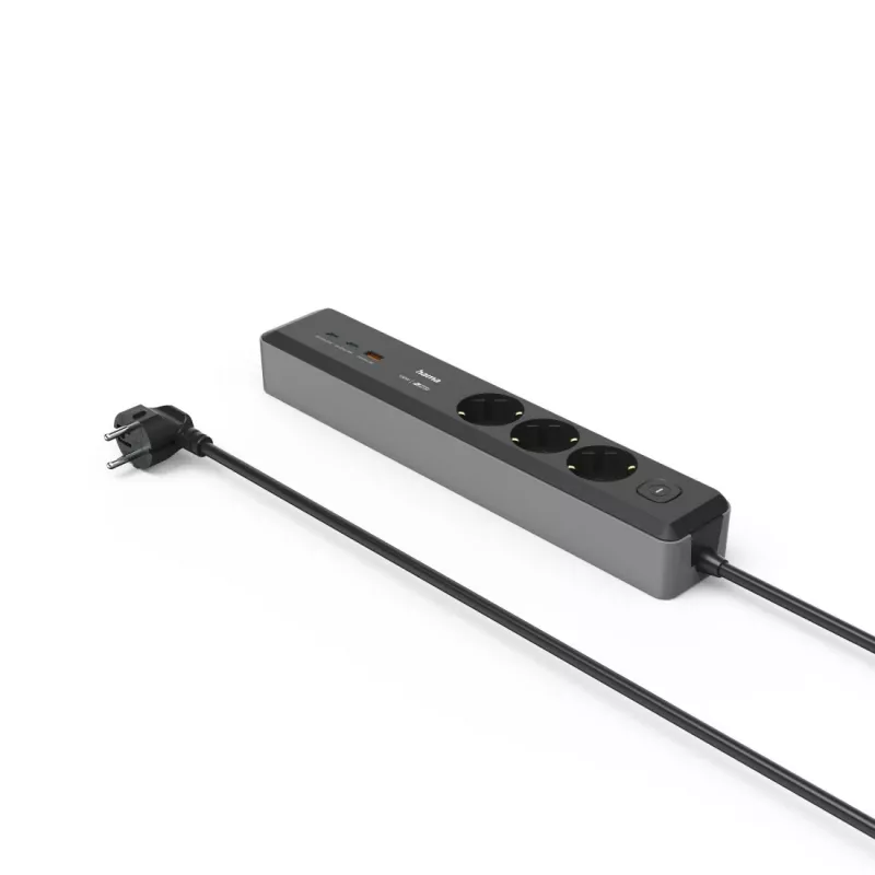 Hama 00223192 predlžovací kábel 1,4 m 3 AC zásuvky interiér čierny, sivý