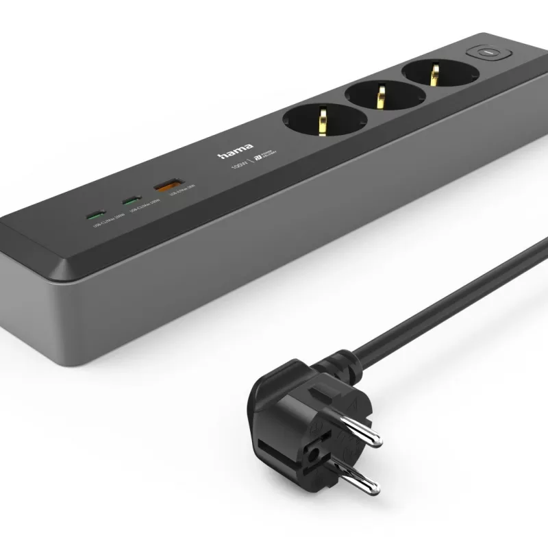 Hama 00223192 predlžovací kábel 1,4 m 3 AC zásuvky interiér čierny, sivý