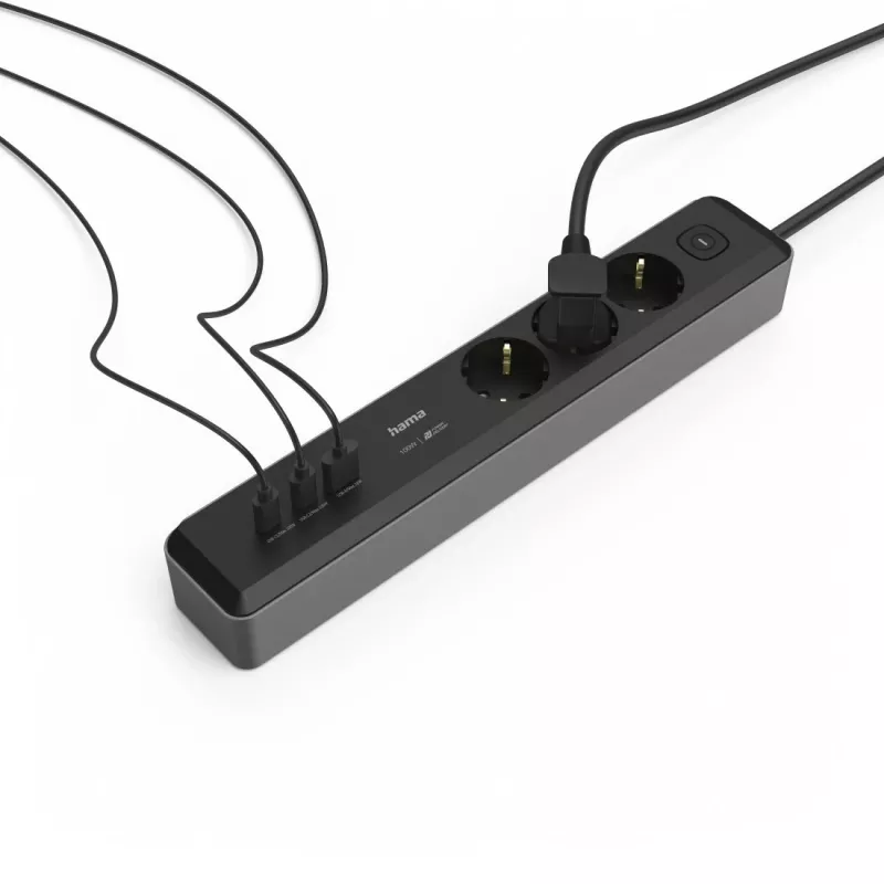 Hama 00223192 predlžovací kábel 1,4 m 3 AC zásuvky interiér čierny, sivý