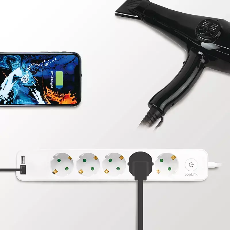 Predlžovací kábel LogiLink LPS249U 1,5 m 5 AC zásuviek interiér biely
